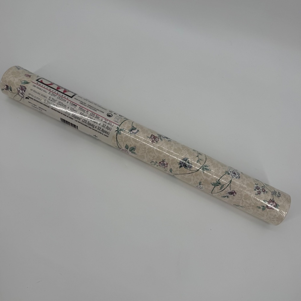 Vintage Sunworthy Floral Vinyl Wallpaper Cream Double Roll 56 sq ft 156131